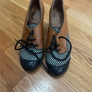 Elegant Brown and Black Polka Dot Heels